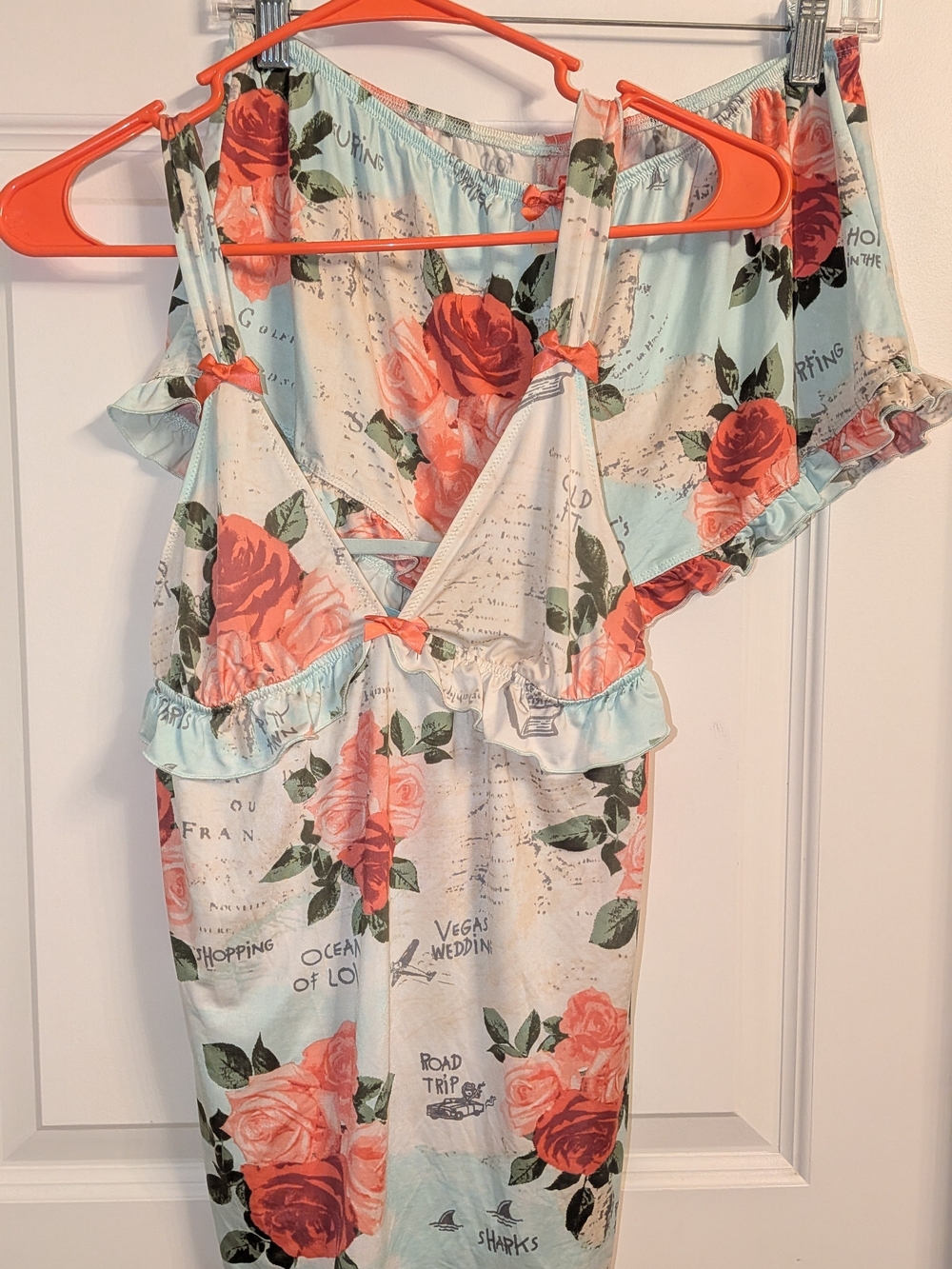 Betsey Johnson Mint & Coral Rose Print Pajama Set